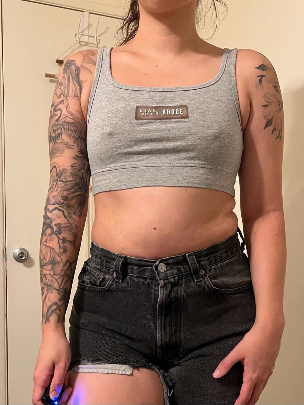 Abode Light Gray Scoop Neck Crop Tank